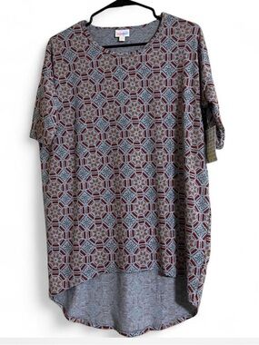 LuLaRoe Tunic Top SzXXS IRMA Geometric Print High/Low Hem Short Sleeve Oversized
